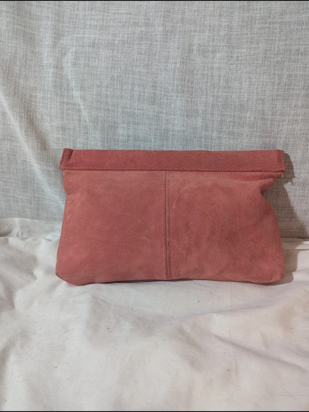 Vintage Suede Roll-Top Clutch in Dusty Rose Handbag